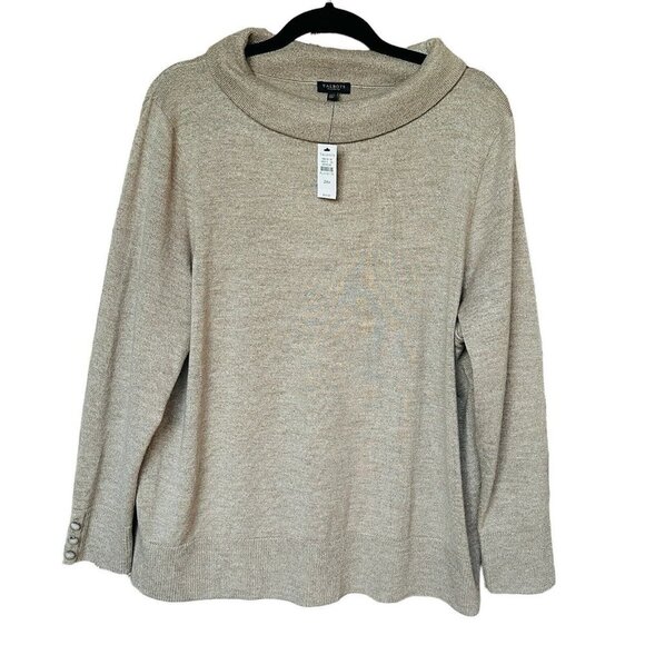 NWT Talbots Sweater Tan Gold Metallic Merino Wool Blend Rolled Neck Women's‎ 2XP - Picture 1 of 11